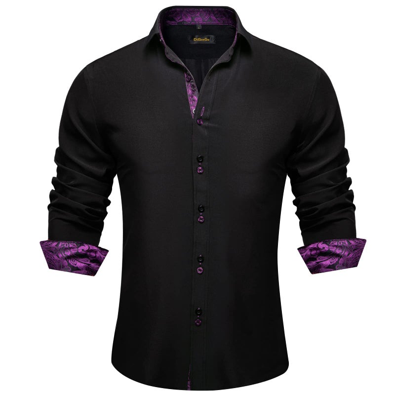 DiBanGu Men's Dress Shirt Long Sleeve Casual Button Down Shirts Regular Fit Inner Contrast Shirt for Business Party, Black and Purple, Large - Image 1
