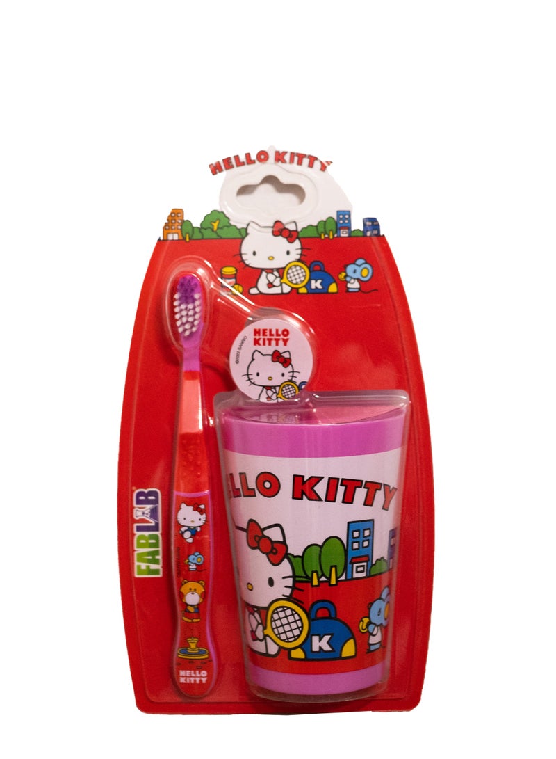 فاب لاب فرشاة أسنان FABLAB هيلو كيتي (أحمر) مع كوب - Image 1