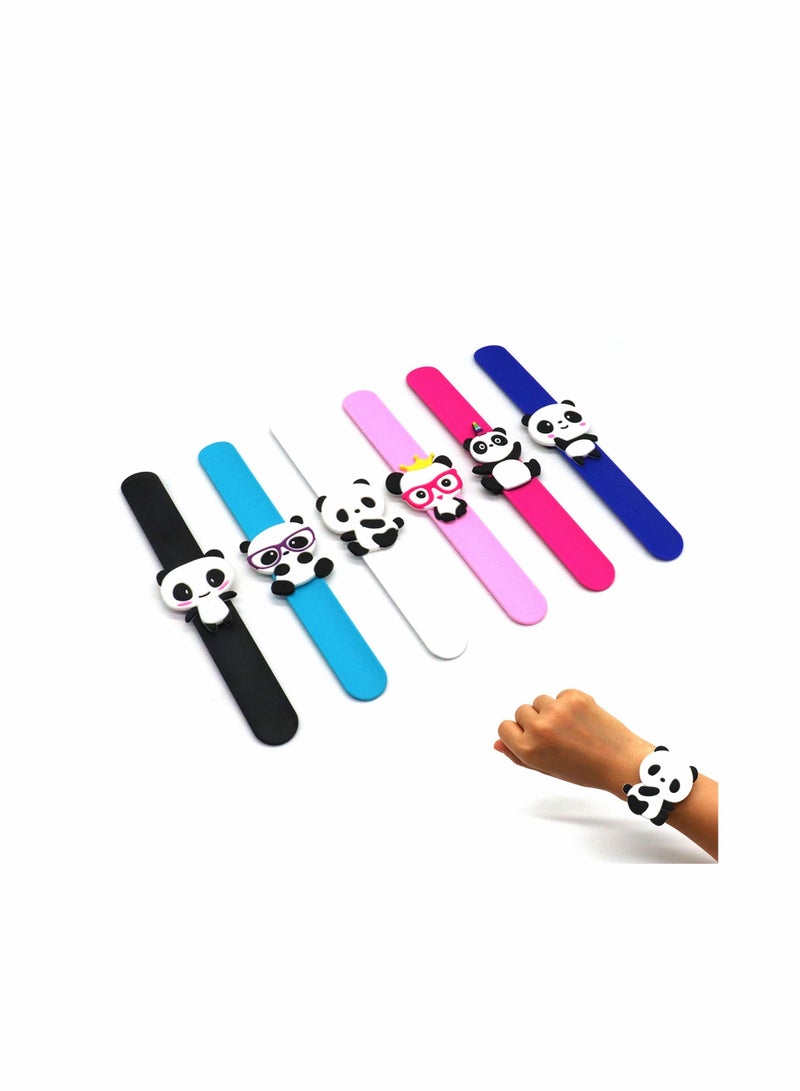 SOLARAE Panda Slap Bracelets for Kids Party Favors, 6 Pack Panda Theme Birthday Decorations for Boys&Girls Panda Theme Party Supplies Carnival Prizes Classroom Exchanging Gifts - Image 1