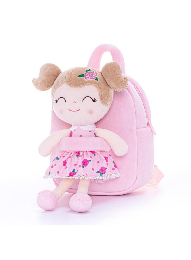 Gloveleya Toddler Backpack Baby Girl Gift Plush Bag Diaper Bag Plush Printed Flower Roses Backpack 9 Inches - Image 1