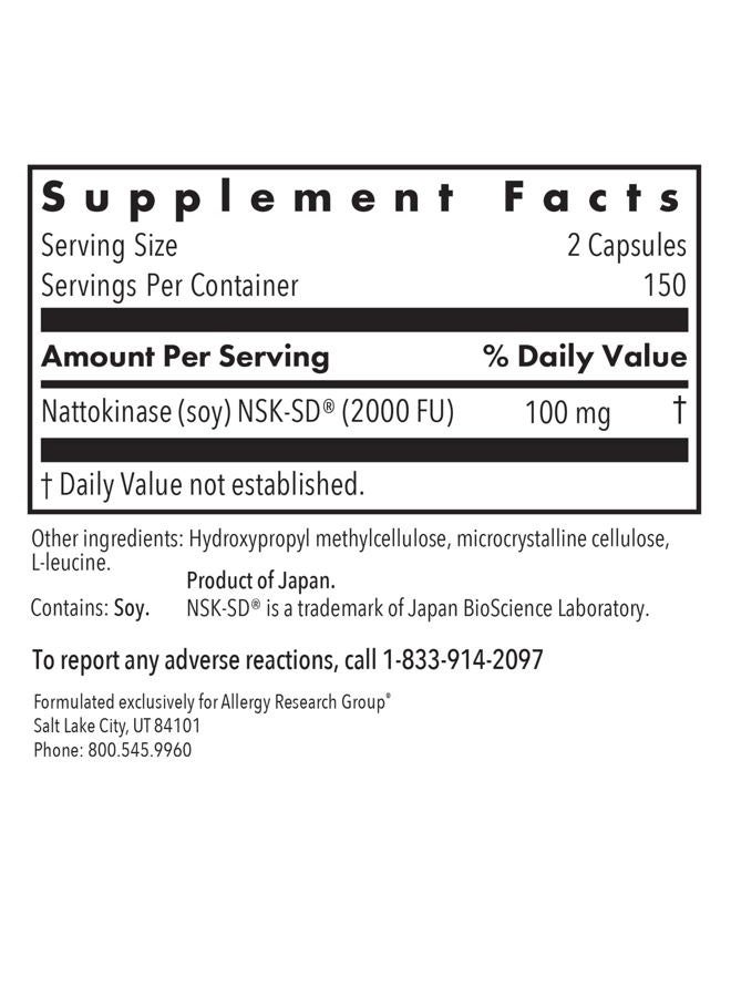 Allergy Research Group Nattokinase 50mg Supplement - NSK-SD 1000 FU, Cardiovascular Support, Circulatory Health, Vegetarian Capsules - 300 Count - Image 3
