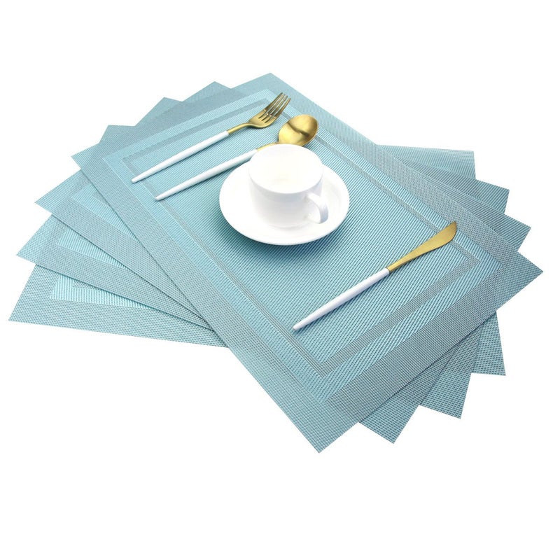 PIGCHCY PlacematsHeat Insulation Non Slip Plastic PlacematsWashable Easy to Clean Woven Vinyl Kitchen Stain Resistant Placemats for Dining Table Set of 4Sky Blue