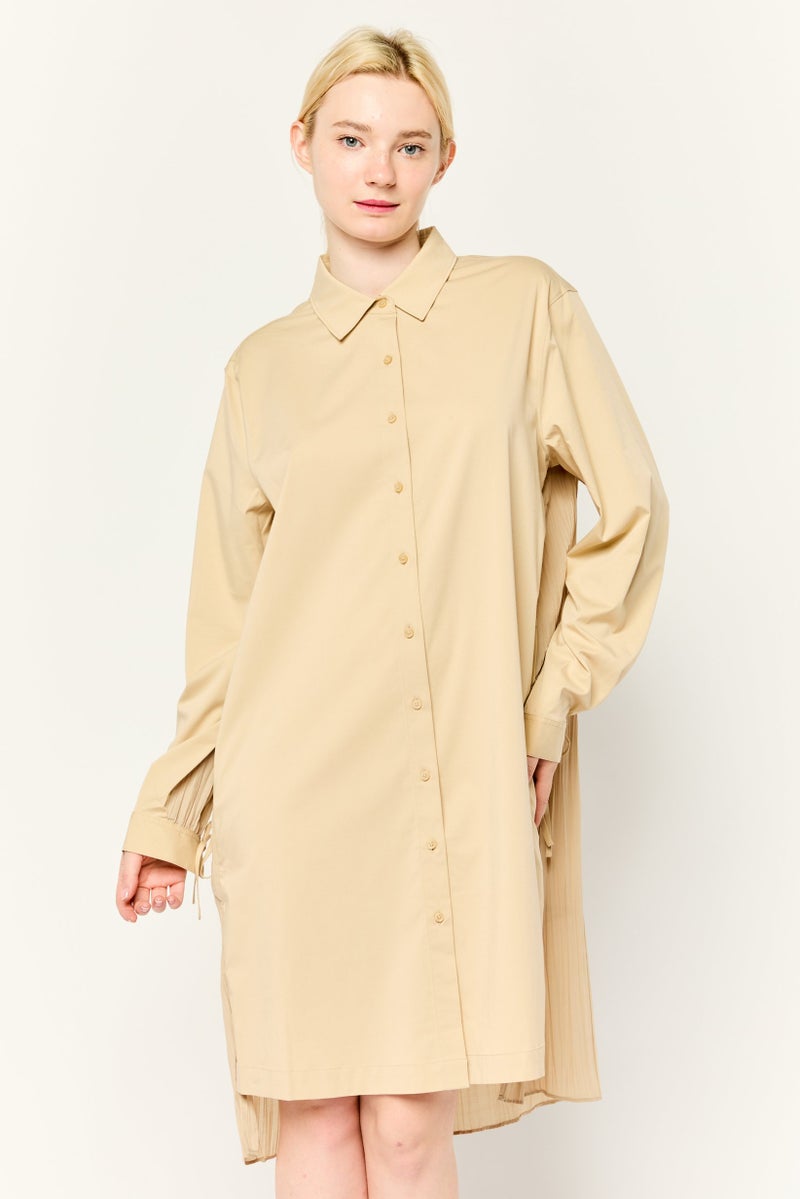 ESPRIT Women Plain Shirt Dress, Beige - Image 1