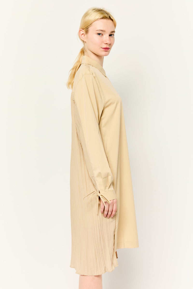 ESPRIT Women Plain Shirt Dress, Beige - Image 3