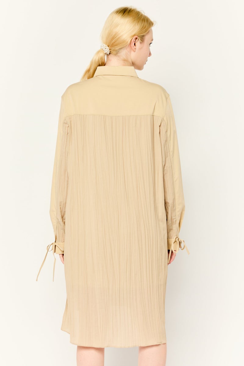 ESPRIT Women Plain Shirt Dress, Beige - Image 4