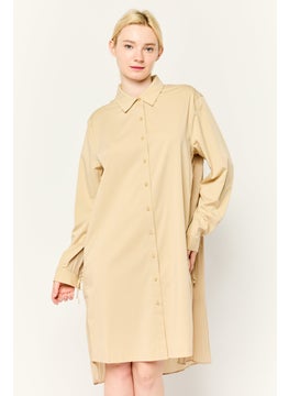 ESPRIT Women Plain Shirt Dress, Beige  - Image 1