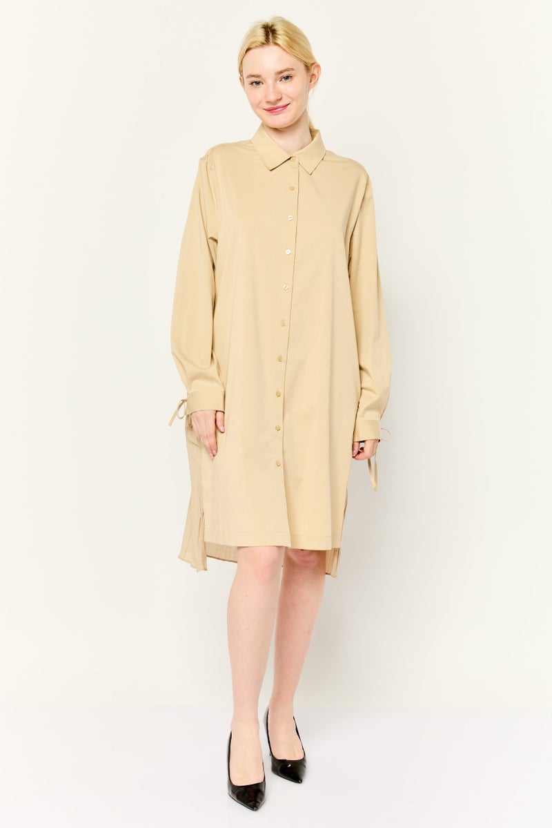 ESPRIT Women Plain Shirt Dress, Beige - Image 2