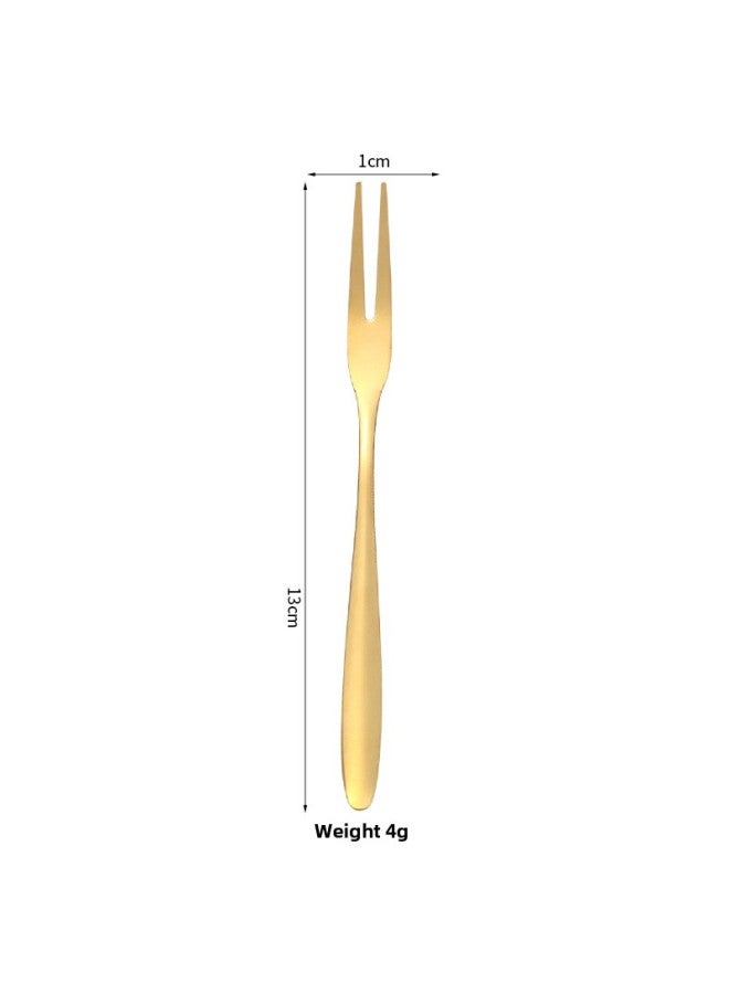 Stainless Steel Fruit Fork Kidsren's Small Fork Living Room Cake Fork Household Fruit Pick Dessert Fork Flower Pick Ins Wine Pick-Specifications:Fruit Fork-gold [bag]