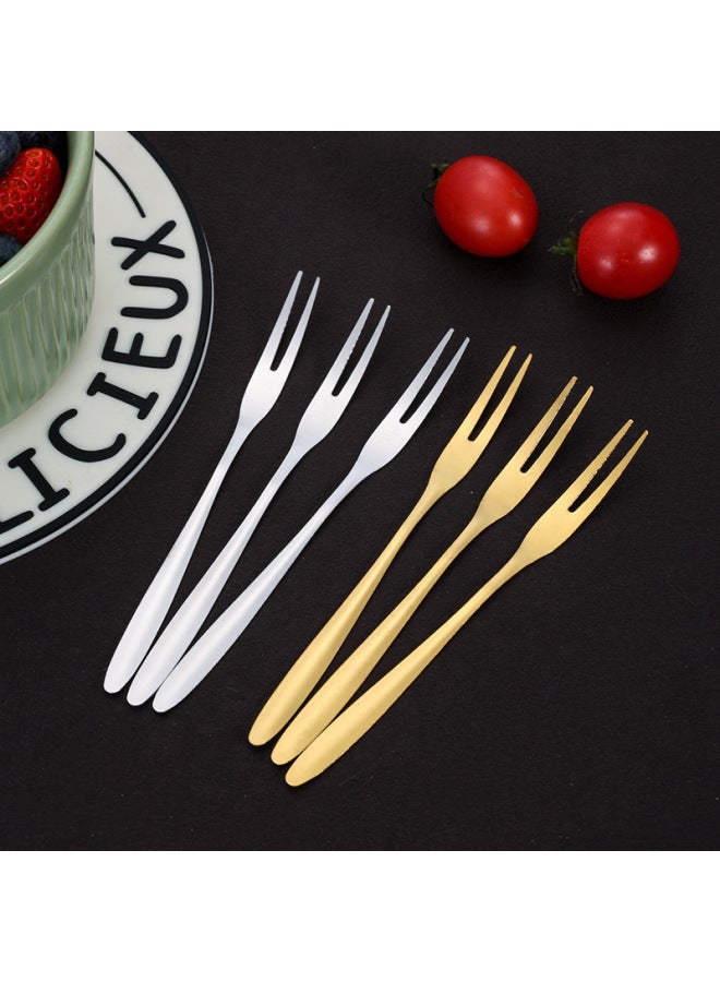 Stainless Steel Fruit Fork Kidsren's Small Fork Living Room Cake Fork Household Fruit Pick Dessert Fork Flower Pick Ins Wine Pick-Specifications:Fruit Fork-gold [bag]
