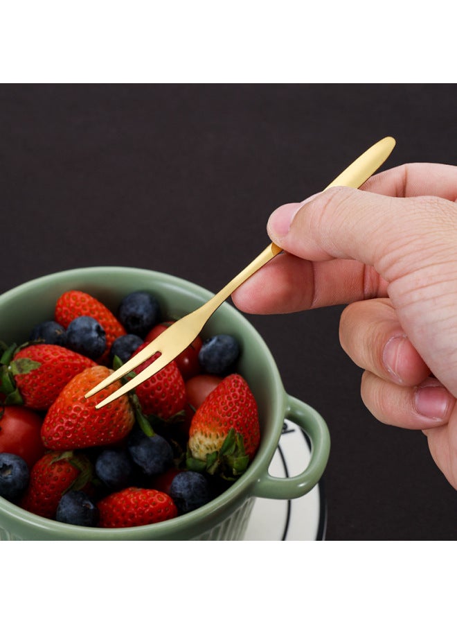 Stainless Steel Fruit Fork Kidsren's Small Fork Living Room Cake Fork Household Fruit Pick Dessert Fork Flower Pick Ins Wine Pick-Specifications:Fruit Fork-gold [bag]