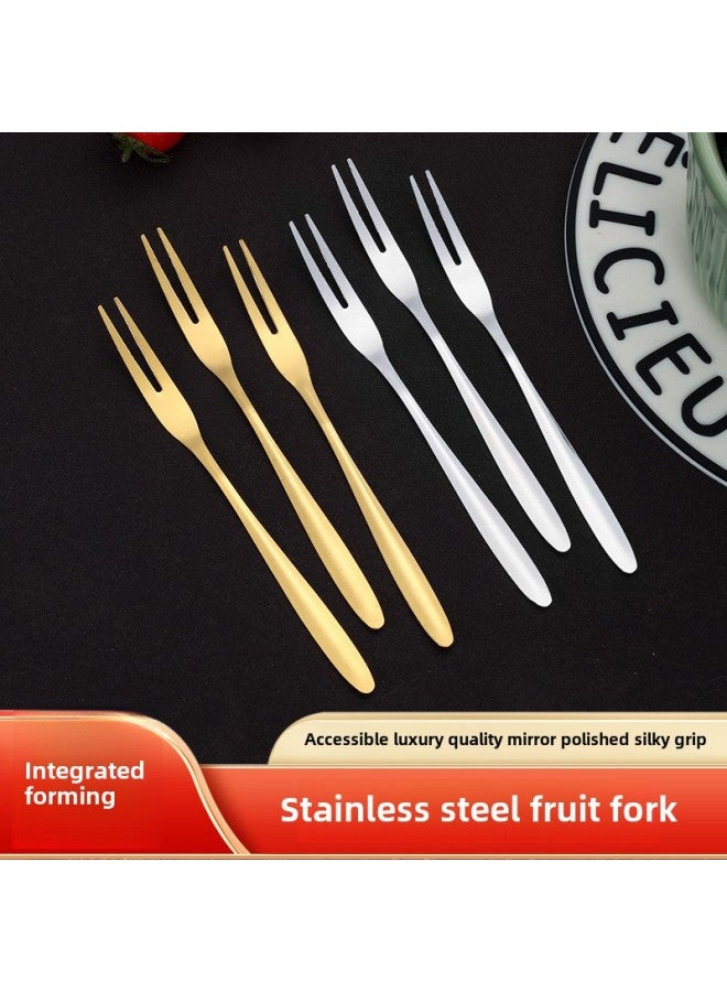 Stainless Steel Fruit Fork Kidsren's Small Fork Living Room Cake Fork Household Fruit Pick Dessert Fork Flower Pick Ins Wine Pick-Specifications:Fruit Fork-gold [bag]