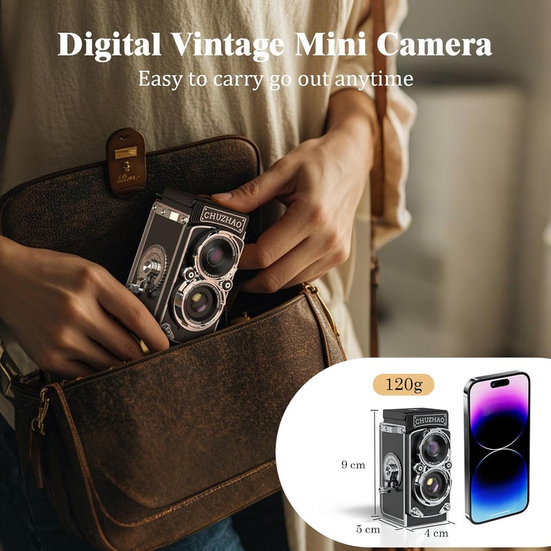 ShinePick Vintage Digital Camera, Retro Camera 12MP Photos 1080P FHD Video Auto Focus, Mini Vintage Camera with 16GB Card Portable Retro Style for Teens, Girls, Boys and Beginners - Image 4