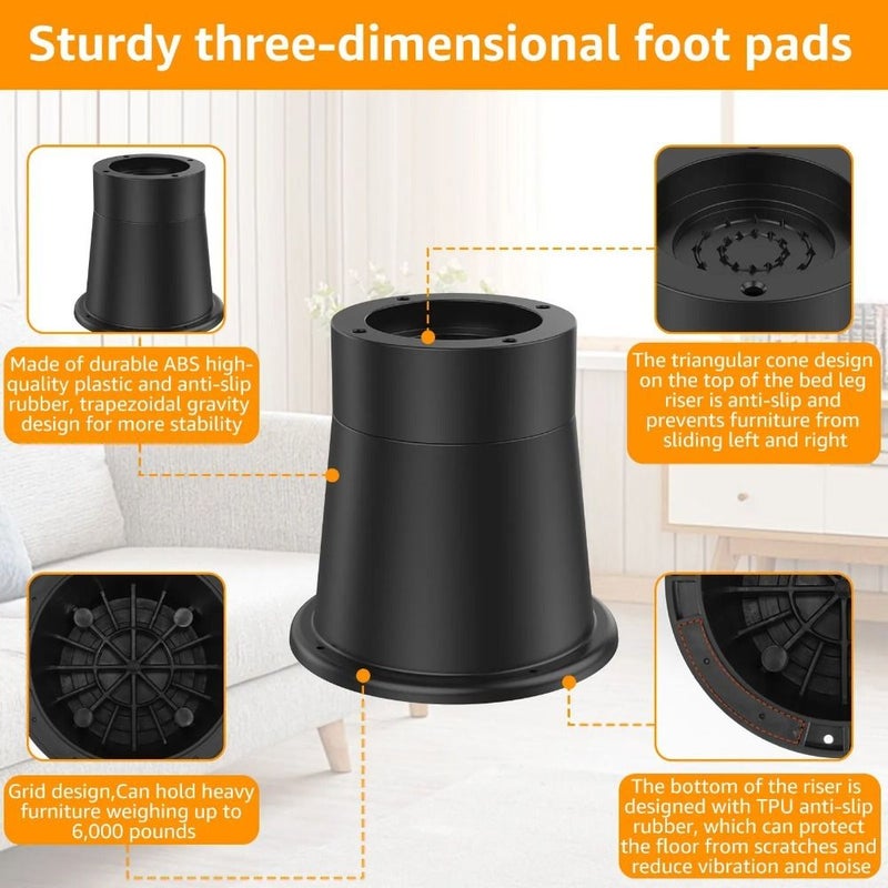 4pcs Heavy Duty Furniture Riser Round Rubber Sofa Supports Up To 6000Lbs Black Leg Raiser For Table Bed Chair Bottom - Image 4