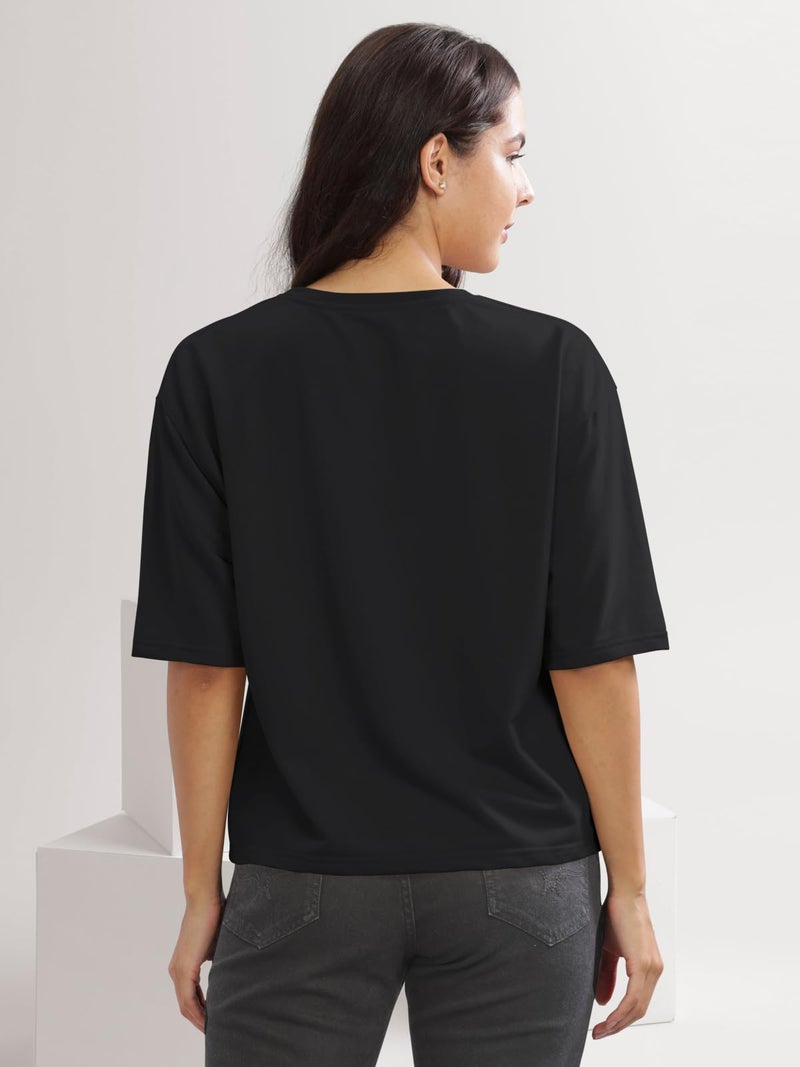 HELLCAT Cotton Blend Black Printed Loose Fit Crew-Neck Crop T-Shirt for Women/Black/XX-Large - Image 3