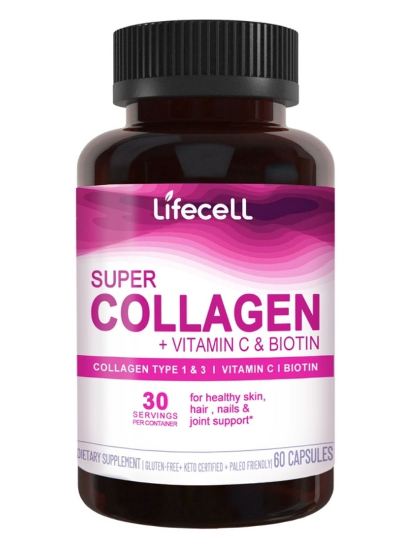 Lifecell - Super Collagen Peptides + Vitamin C & Biotin, Promotes Healthy Hair, Beautiful Skin, and Nail Support, Dietary Supplement - Image 1