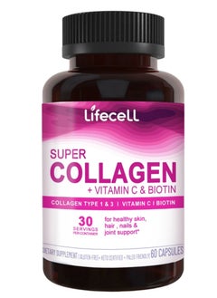 Super Collagen Peptides + Vitamin C & Biotin, Promotes Healthy Hair, Beautiful Skin, and Nail Support, Dietary Supplement