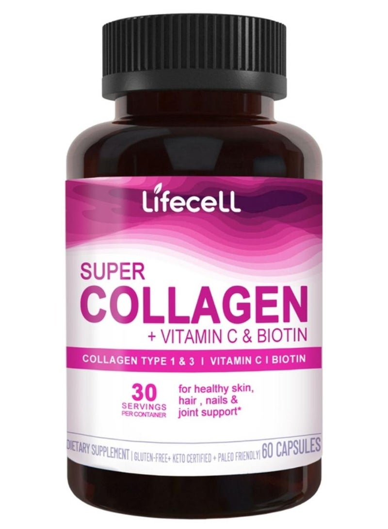 Lifecell ببتيدات الكولاجين الفائقة + فيتامين C وبيوتين، يعزز صحة الشعر، البشرة الجميلة، ودعم الأظافر، مكمل غذائي - Image 1