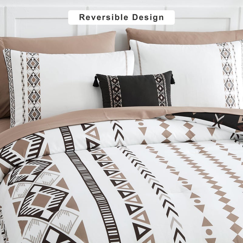 Geniospin Full Comforter Set - 7 Pieces Bed in a Bag, Comfortable Western Bedding Sets for All Seasons, Lightweight Soft Boho Comforter Bed Set with Sheets, Pillowcases & Shams - Image 5