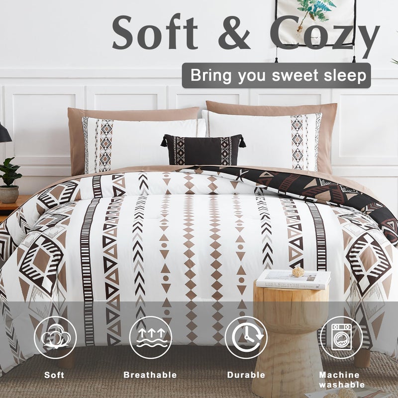 Geniospin Full Comforter Set - 7 Pieces Bed in a Bag, Comfortable Western Bedding Sets for All Seasons, Lightweight Soft Boho Comforter Bed Set with Sheets, Pillowcases & Shams - Image 3
