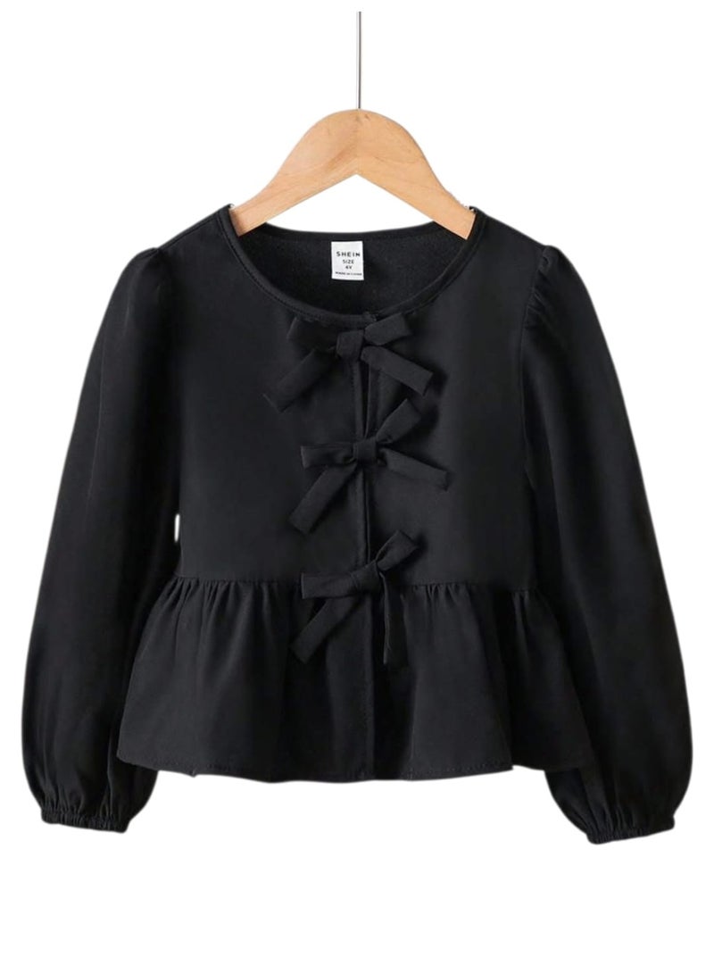 Girls crepe blouse with autumn tie, suitable for 2 to 5 years