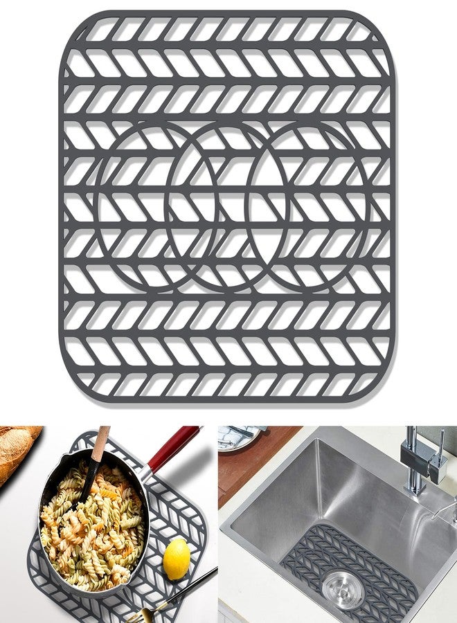 GUUKIN Sink Protectors for Kitchen sink, 13 5/8" x 11 5/8" Folding Non-slip Silicone Sink Mat Grid for Bottom of Farmhouse Stainless Steel Porcelain Sink with 3 Reserved Holes - Image 1
