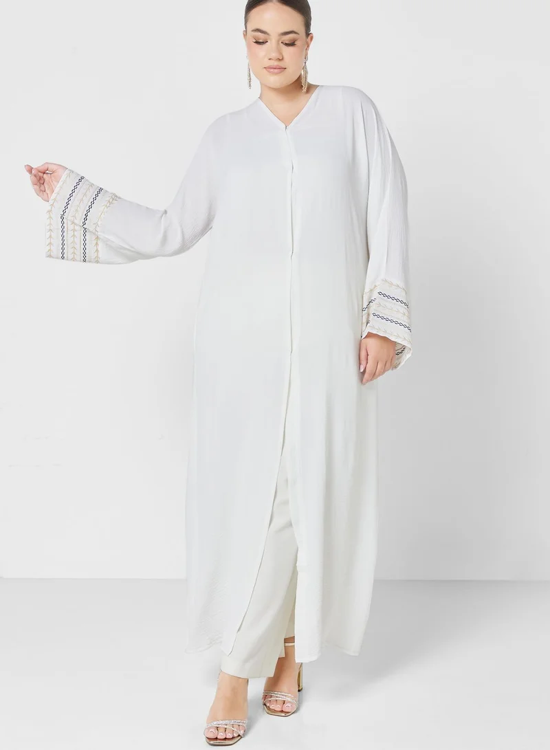 Khizana Plus size embroidered open front abaya with sheila