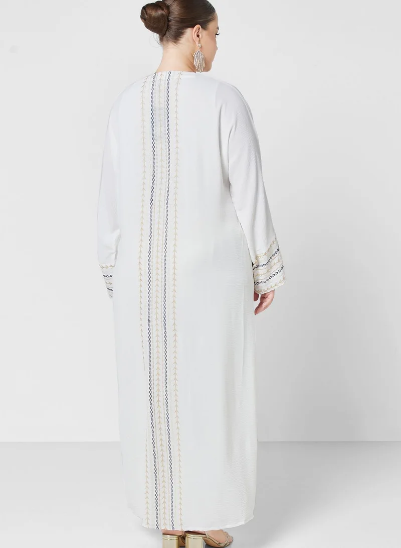 Khizana Plus size embroidered open front abaya with sheila