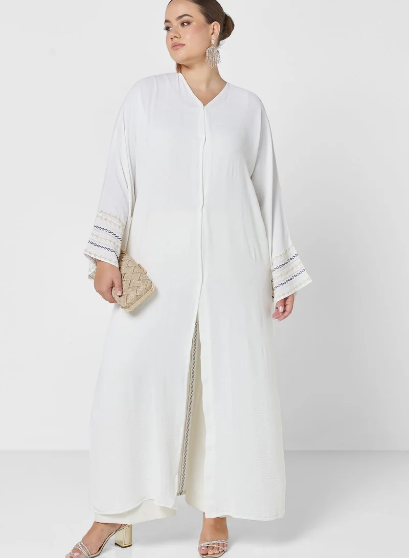 Khizana Plus size embroidered open front abaya with sheila