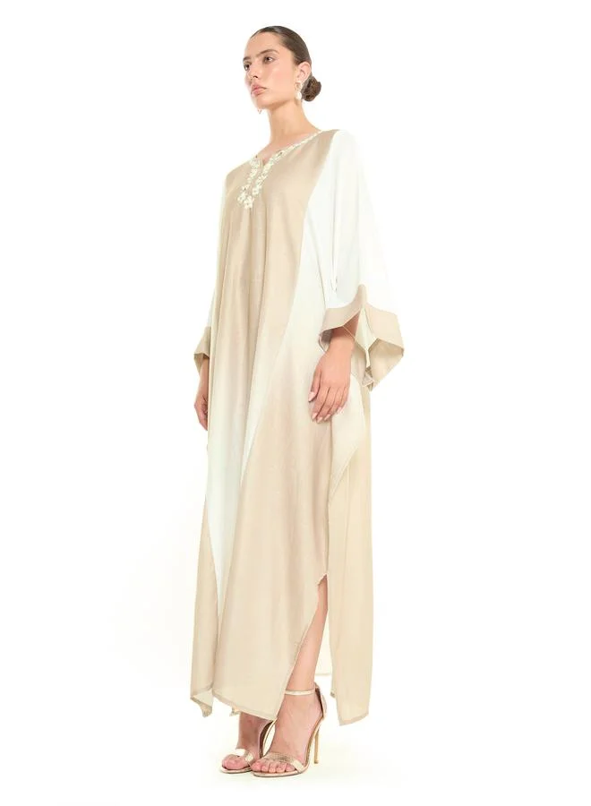 Thouq Cream A-Line Maxi Jalabiya with Embroidery
