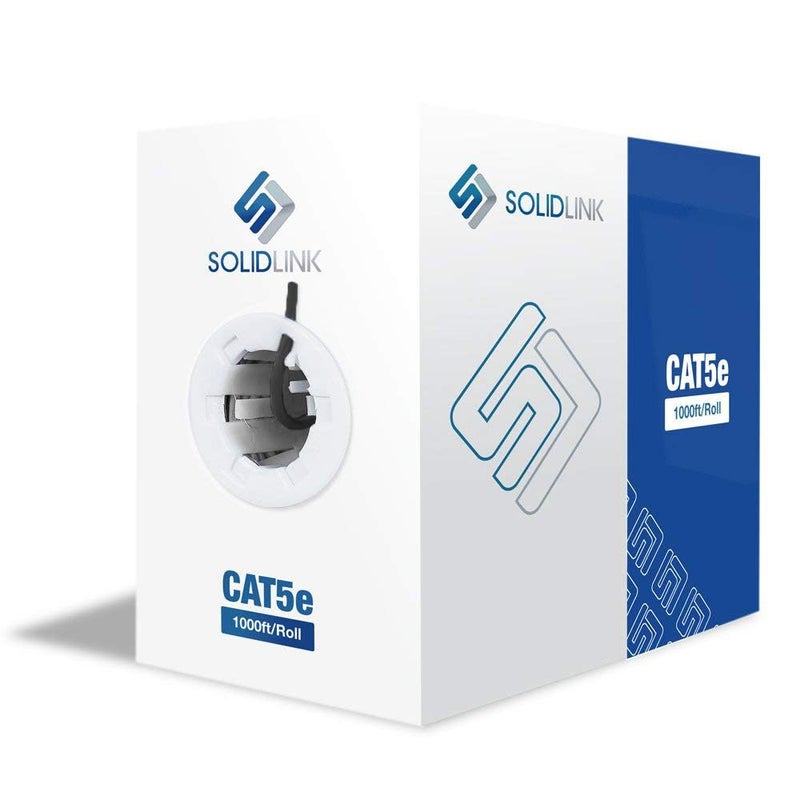 SolidLink CAT5e Ethernet Cable – 24AWG Solid UTP Unshielded CAT 5E, High-Speed Network, RJ45 CCA, Easy Pull Box (1000 FT, Black) - Image 1
