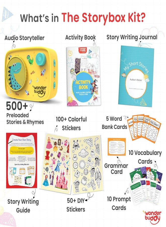 WonderBuddy مشغل صوتي WonderBuddy Kids Story Box، أكثر من 500 قصة وقصيدة مُحمّلة مسبقًا، مجموعة أدوات فنية لكتابة القصص، مسجل صوت، ترقية المحتوى، بلوتوث، هدية عيد ميلاد للأولاد والبنات من عمر 3 سنوات فما فوق - ديناصور - Image 2