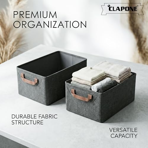 CLAPONE Foldable Storage Box and Organiser with Metal Frame/Woven Fabric Clothes Organiser with Handle/Wardrobe Organizer for Storage/Almirah Organizer for Shirts/Sweater/Jeans (grey, 10 pcs) - Image 3