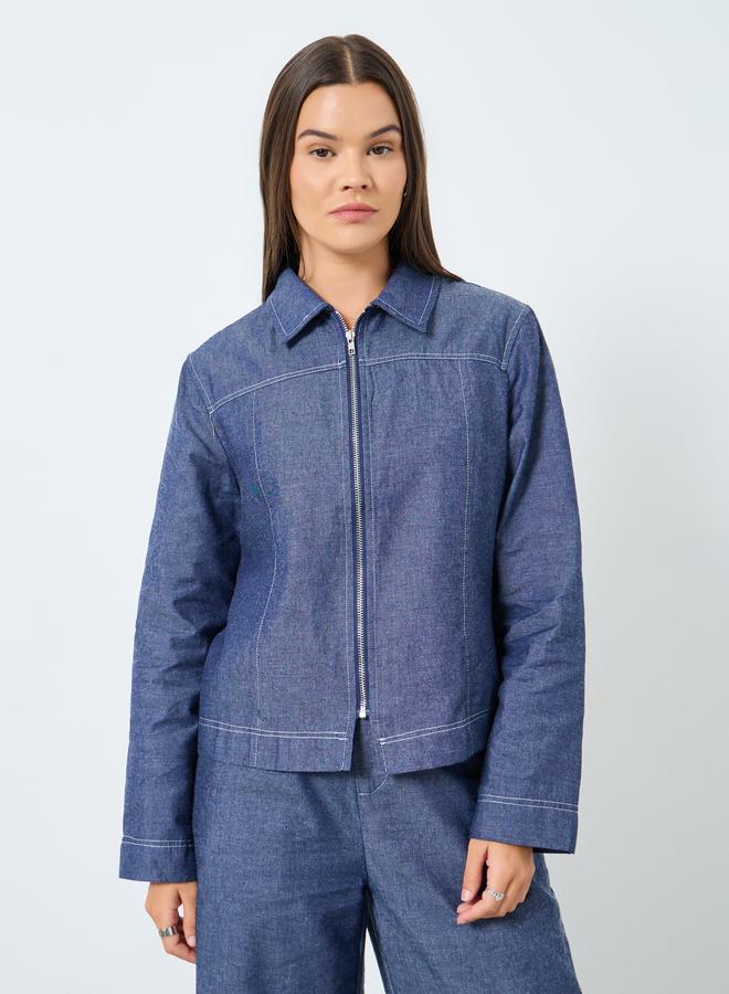 Styli Regular Fit Zip Through Denim Jacket - Image 3