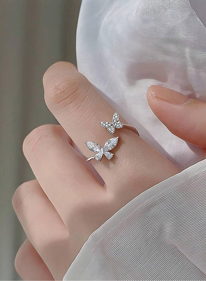 خاتم ملفوف على شكل فراشة من الفضة الإسترلينية عيار 925 مرصع بأحجار الراين والكريستال خاتم مفتوح بارز خاتم خطوبة خاتم زواج قابل للتعديل مجوهرات أنيقة هدايا للنساء - Image 3