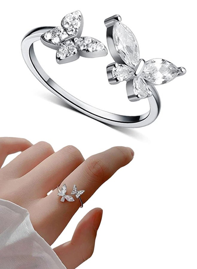 خاتم ملفوف على شكل فراشة من الفضة الإسترلينية عيار 925 مرصع بأحجار الراين والكريستال خاتم مفتوح بارز خاتم خطوبة خاتم زواج قابل للتعديل مجوهرات أنيقة هدايا للنساء - Image 1