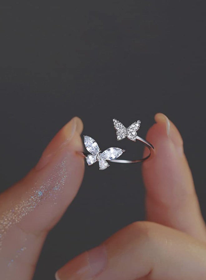 خاتم ملفوف على شكل فراشة من الفضة الإسترلينية عيار 925 مرصع بأحجار الراين والكريستال خاتم مفتوح بارز خاتم خطوبة خاتم زواج قابل للتعديل مجوهرات أنيقة هدايا للنساء - Image 5