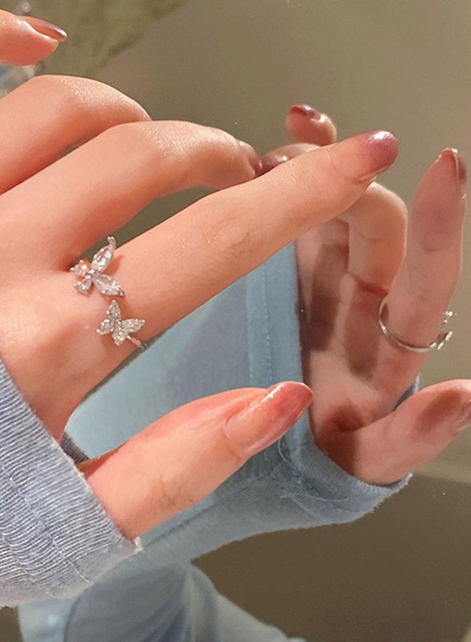 خاتم ملفوف على شكل فراشة من الفضة الإسترلينية عيار 925 مرصع بأحجار الراين والكريستال خاتم مفتوح بارز خاتم خطوبة خاتم زواج قابل للتعديل مجوهرات أنيقة هدايا للنساء - Image 4