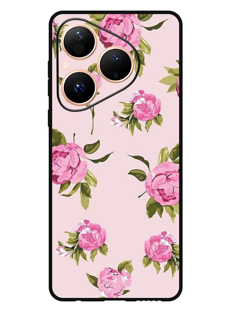 Theodor Case Compatible with Huawei Pura 80 6.6 Inch Protection Shockproof Bumper Cover Hand Painting Pink Flower - Image 1