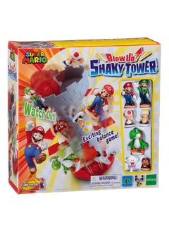 Epoch Games Super Mario Blow Up! Shaky Tower Balancing Game, Tabletop Skill and Action Game with Collectible Super Mario Action Figures  - Image 1