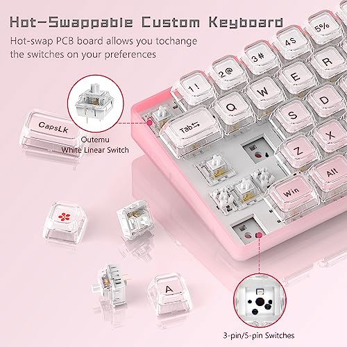 Womier 60% Keyboard Gaming Pink - Wired Creamy Mechanical Keyboard, Hot-Swappable RGB Custom Mini Key Board with Arrow Keys/Software Supported, Prelubrication Linear Switch (WK68-Pink) - Image 3