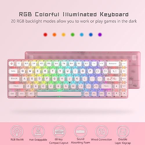 Womier 60% Keyboard Gaming Pink - Wired Creamy Mechanical Keyboard, Hot-Swappable RGB Custom Mini Key Board with Arrow Keys/Software Supported, Prelubrication Linear Switch (WK68-Pink) - Image 4