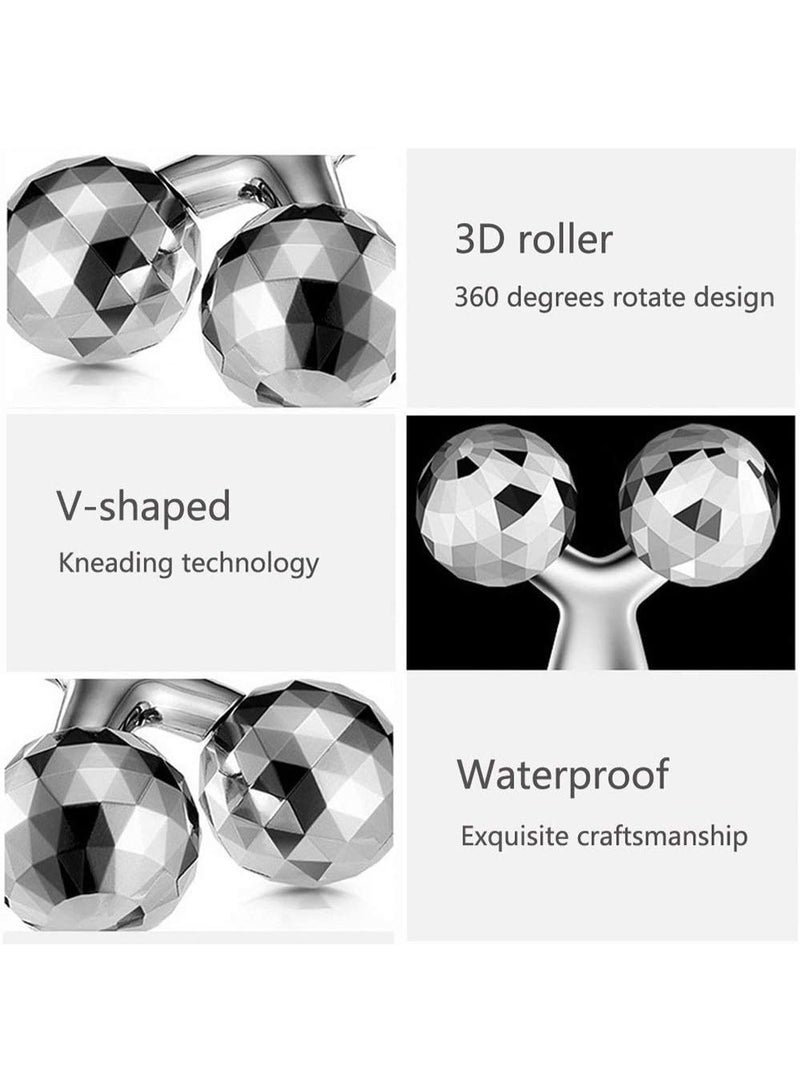 أداة تدليك الوجه والجسم الدوّارة ثنائية الرؤوس – رولر معدني لشد البشرة وتنشيط الدورة الدموية وتقليل الانتفاخ – مناسب للوجه والرقبة والجسم ومكافحة التجاعيد – تصميم ماسي لتدليك احترافي يومي - Image 3
