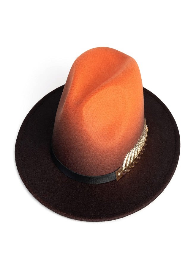 Gossifan Women Gradient Color Fedora Wide Brim Felt Panama Hat with Belt Buckle, Orange/Black, M - Image 2