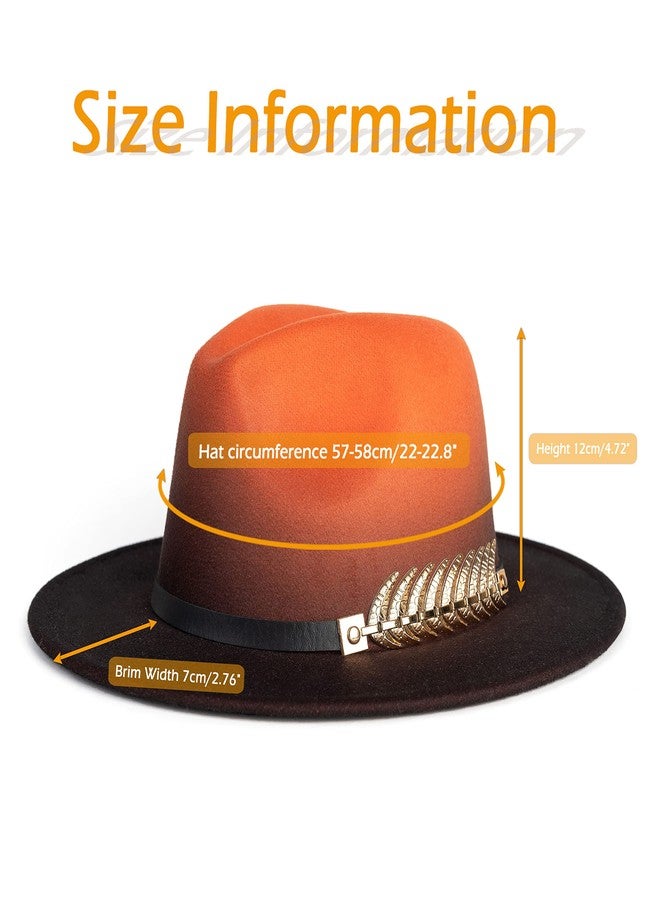 Gossifan Women Gradient Color Fedora Wide Brim Felt Panama Hat with Belt Buckle, Orange/Black, M - Image 3