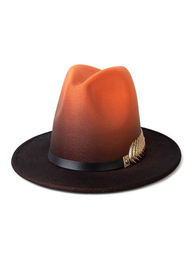 Gossifan Women Gradient Color Fedora Wide Brim Felt Panama Hat with Belt Buckle, Orange/Black, M - Image 1