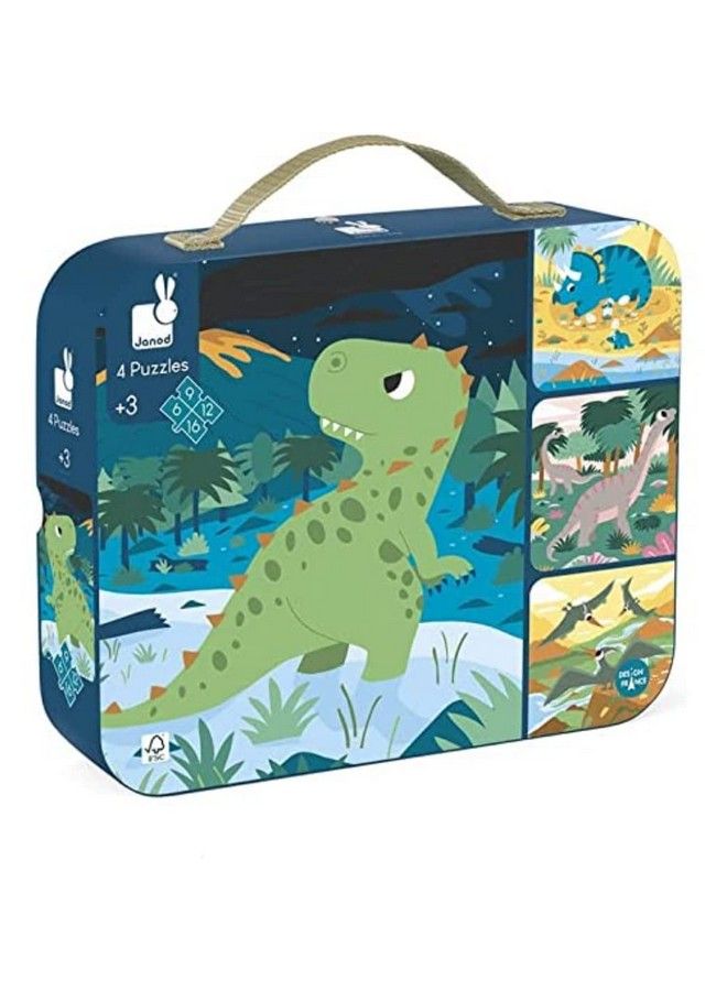 Janod 4 Progressive Dinosaur Jigsaw Puzzles 6 9 12 & 16 Piece Ages 3 Years+ J02657 - Image 1