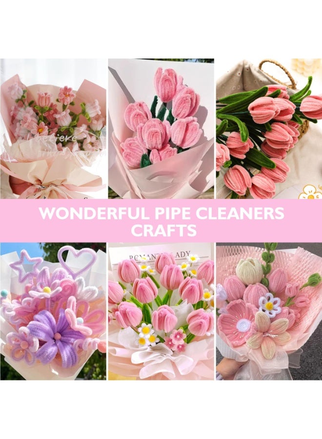 Pipe Cleaners Craft, 450Pcs Pink Tulip Pipe Cleaner Bulk Flower Kit Chenille Stems for DIY Pink Lily Rose Bouquet Making Multi-Color Thick Fluffy - Image 3