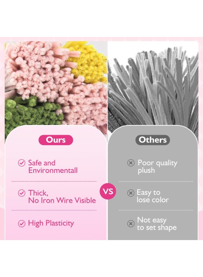 Pipe Cleaners Craft, 450Pcs Pink Tulip Pipe Cleaner Bulk Flower Kit Chenille Stems for DIY Pink Lily Rose Bouquet Making Multi-Color Thick Fluffy - Image 4