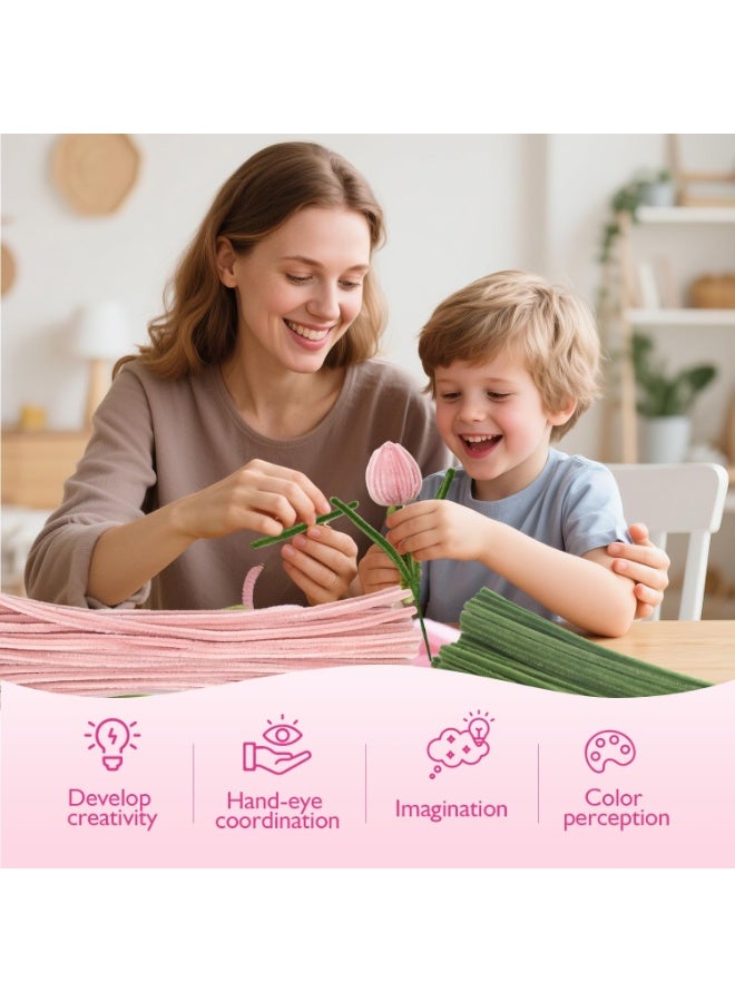 Pipe Cleaners Craft, 450Pcs Pink Tulip Pipe Cleaner Bulk Flower Kit Chenille Stems for DIY Pink Lily Rose Bouquet Making Multi-Color Thick Fluffy - Image 5