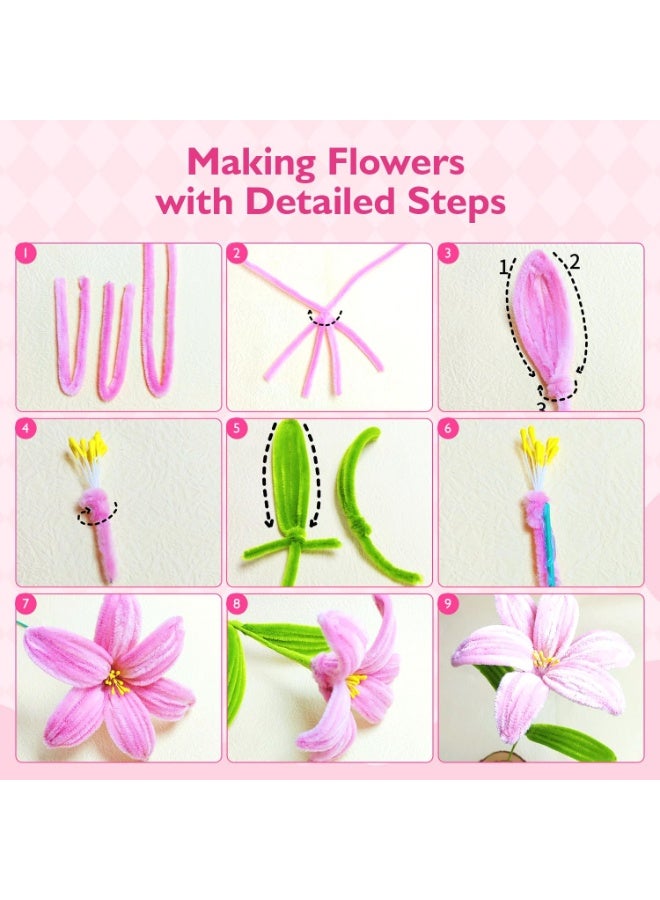 Pipe Cleaners Craft, 450Pcs Pink Tulip Pipe Cleaner Bulk Flower Kit Chenille Stems for DIY Pink Lily Rose Bouquet Making Multi-Color Thick Fluffy - Image 2